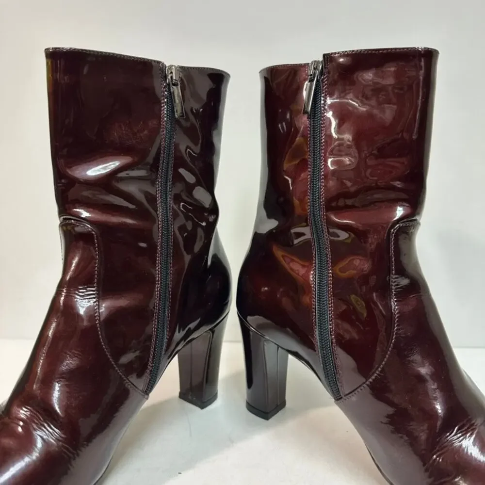 WORN TWICE Aquatalia Women's Burgundy Patent Leather Boots Heels Size Zip 10 M